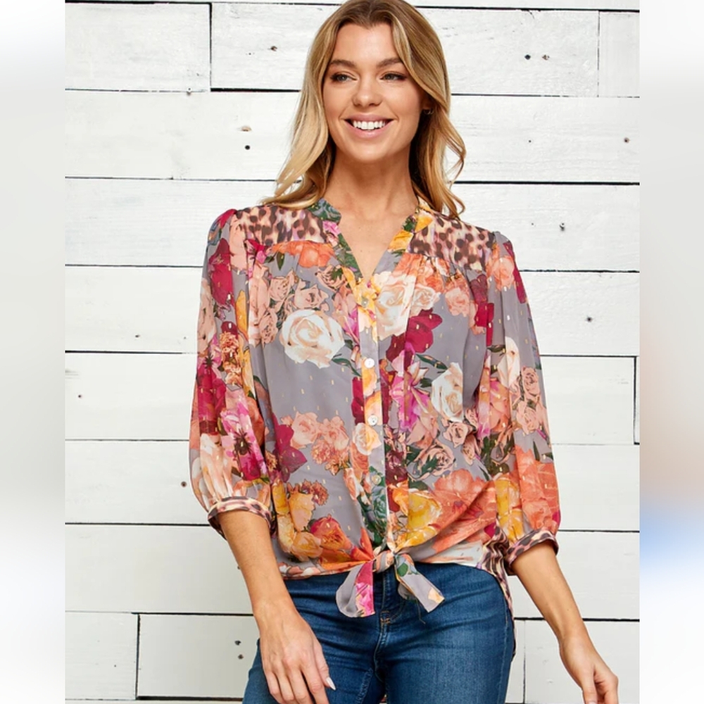 Anthropologie Fig & Flower Women's Large Floral Dress Casual Blouse Size Large
